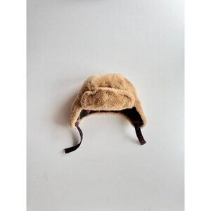 Kids' BABY GAP Beige Faux Shearling Fur Plaid Flannel Lined Trapper Hat, Size 6M